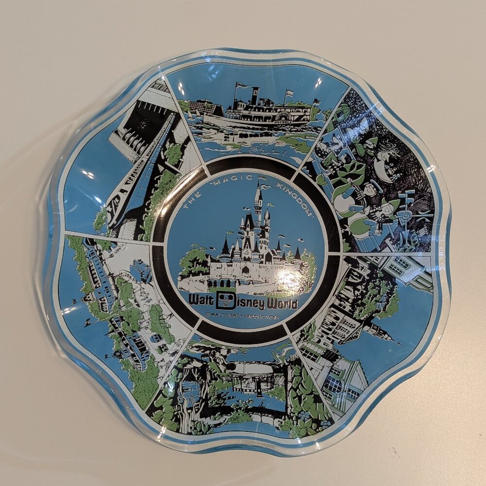 Vintage Walt Disney World - The Magic Kingdom - Blue Ruffled Glass Candy Dish
